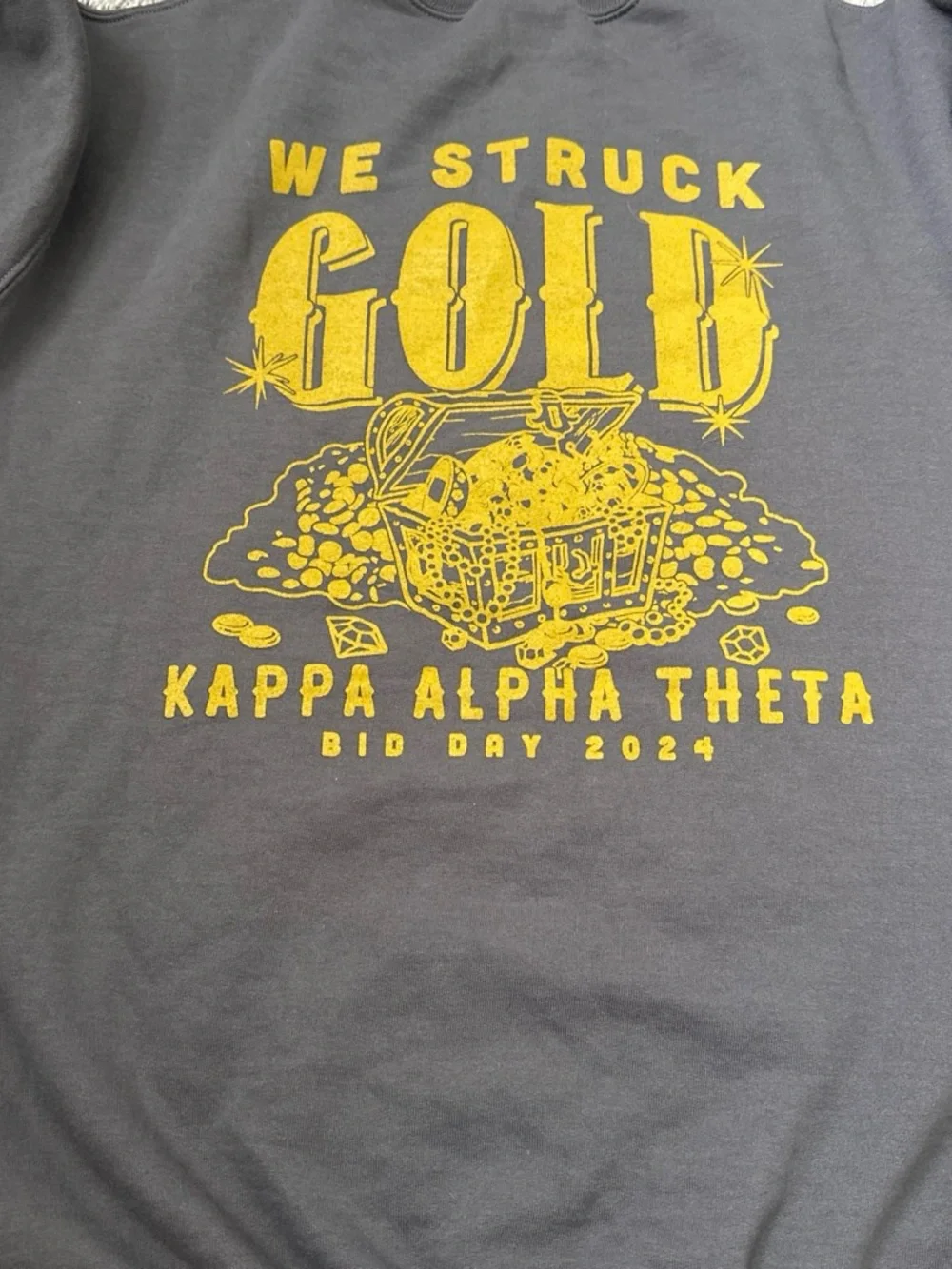 Theta Graphic Crewneck Sweatshirt - Grey with Gold Lettering